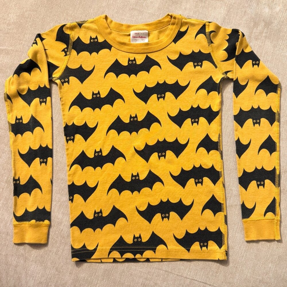 Hanna Andersson Kids Long Johns Long Sleeve Top, Halloween Bats, 150 CM, US 12
